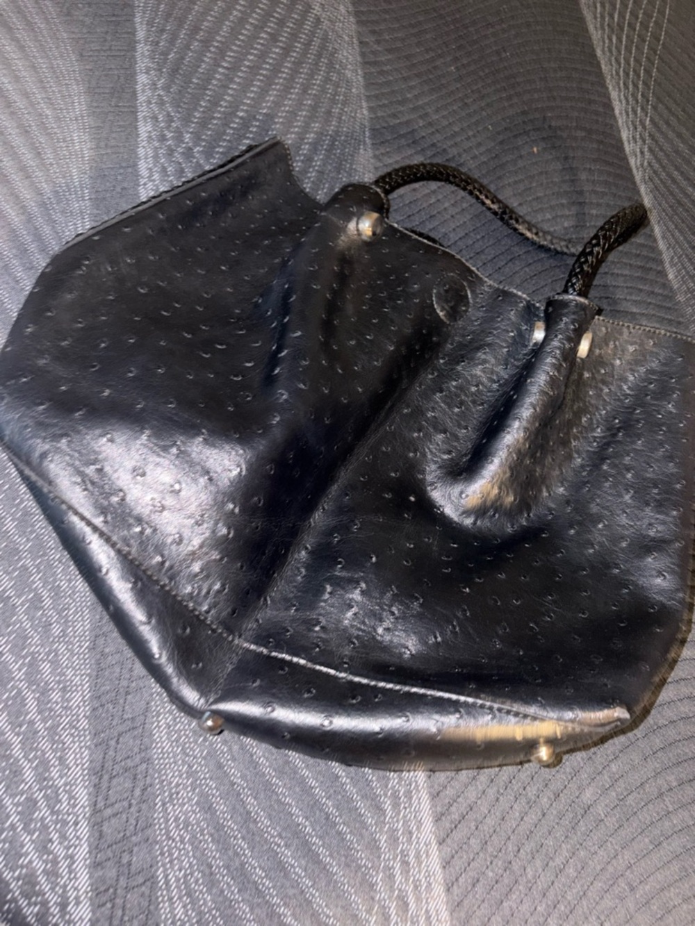 Black Textured Tote Bag with Rope Handles